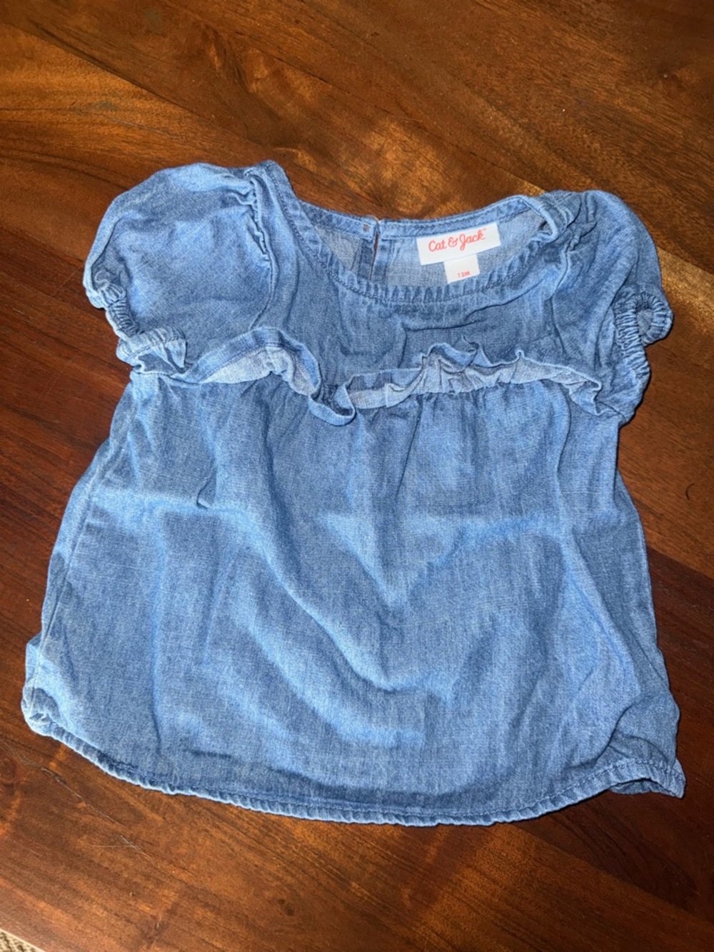 Cat & Jack Girls' Light Blue Chambray Ruffle Top